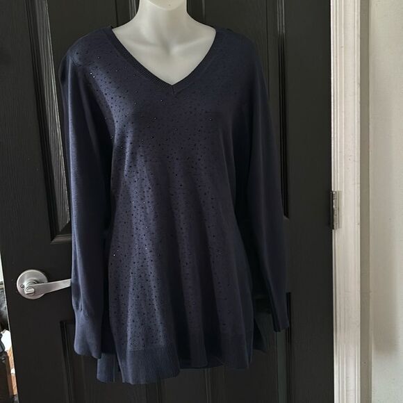 NWT Ashley Stewart Blue V-Neck Sweater – Size 10 - Picture 3 of 6